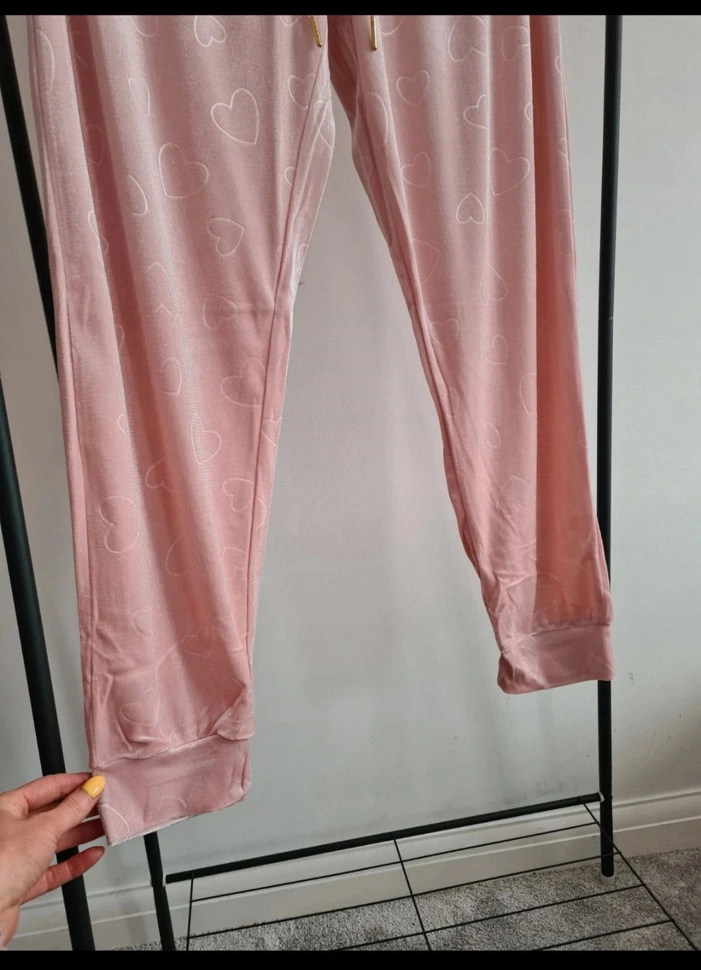 Snugglo women pyjamas set soft velour jumper pants nightwear loungewear pink hearts 2XL-3XL/16-18