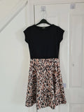 Missfiga women black leopard print short cap sleeve mini skater dress casual L/12
