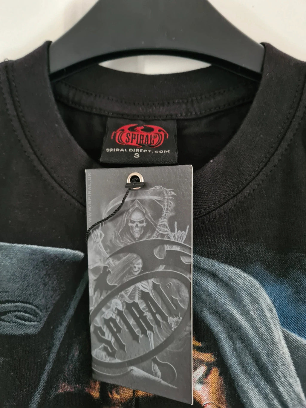 Spiral direct men cotton black bone finger T-shirt double side skulls logo gothic S