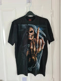 Spiral direct men cotton black bone finger T-shirt double side skulls logo gothic S