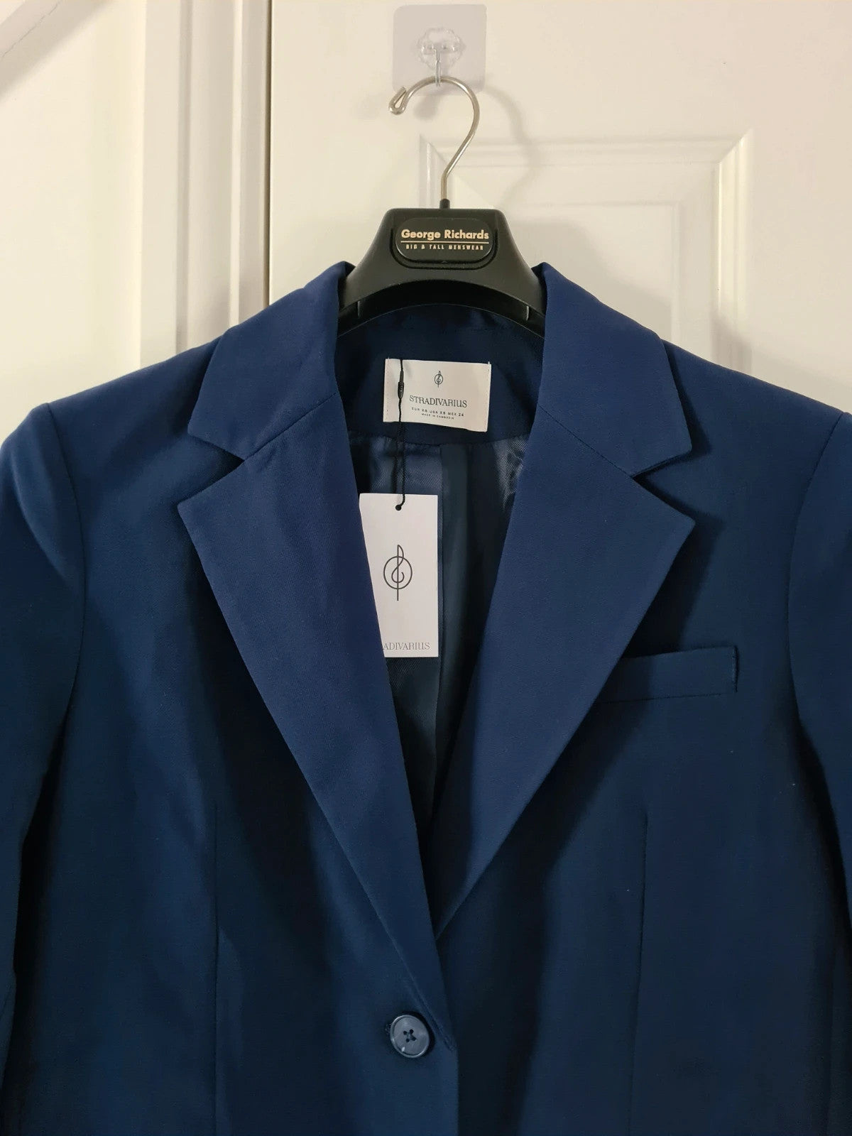 Stradivarius women navy oversized blazer stretch plain suit jacket buttons casual XS