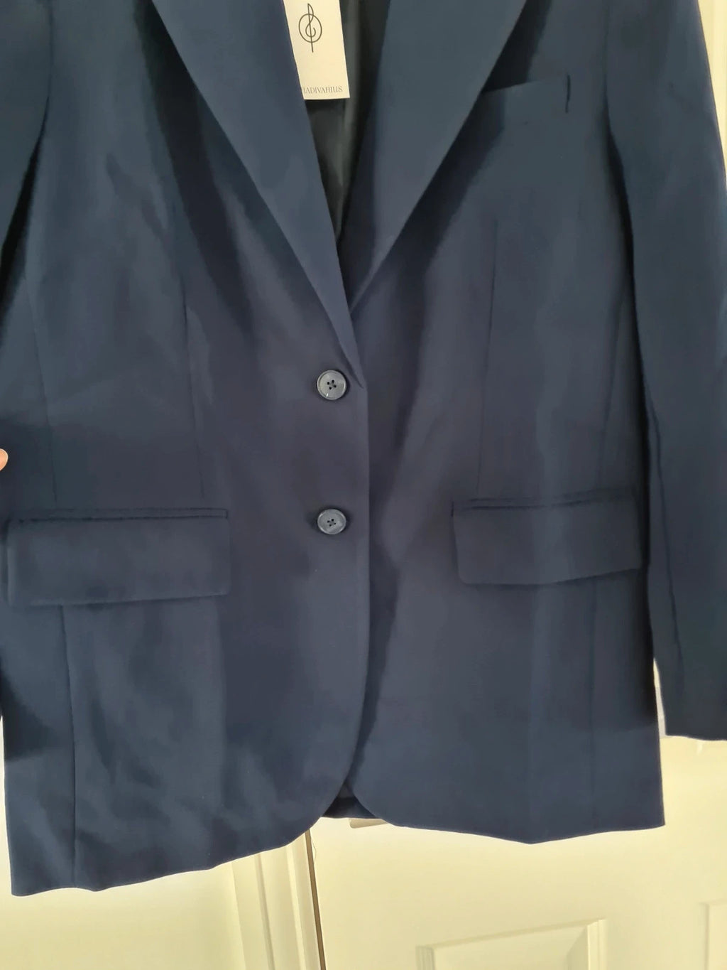 Stradivarius women navy oversized blazer stretch plain suit jacket buttons casual XS