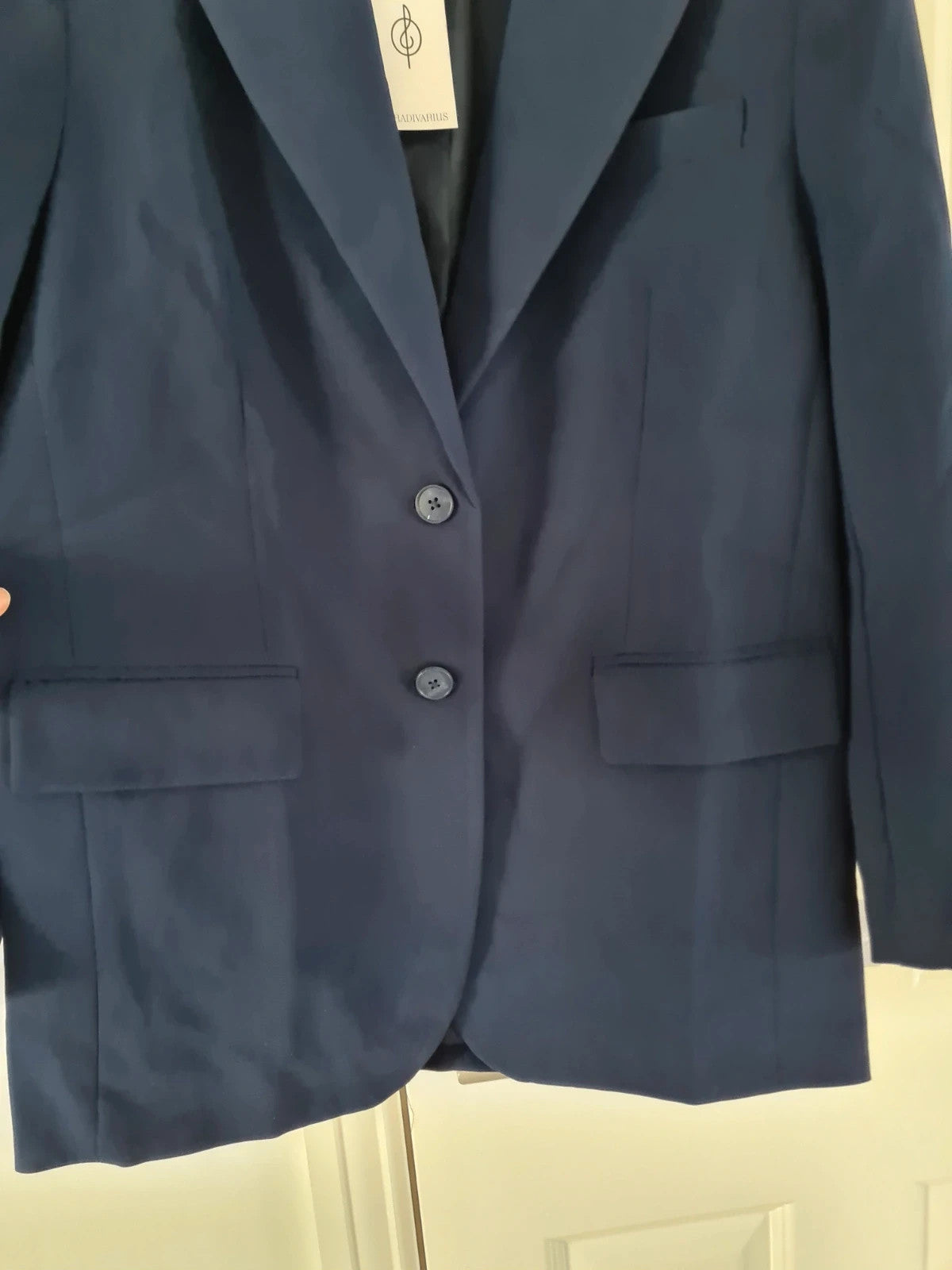 Stradivarius women navy oversized blazer stretch plain suit jacket buttons casual XS