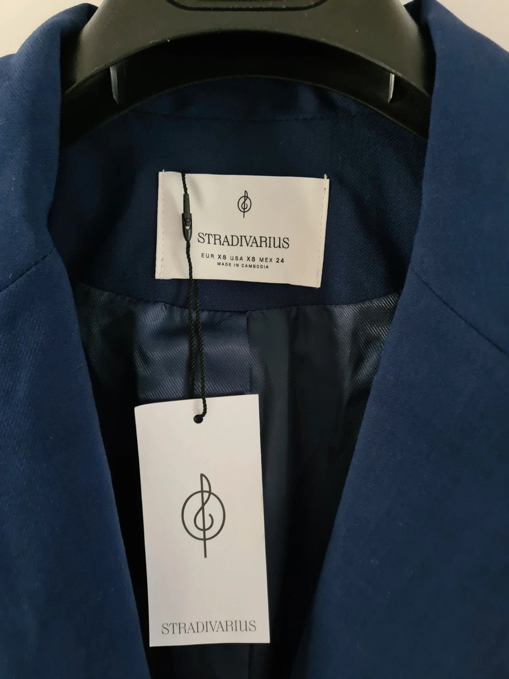 Stradivarius women navy oversized blazer stretch plain suit jacket buttons casual XS