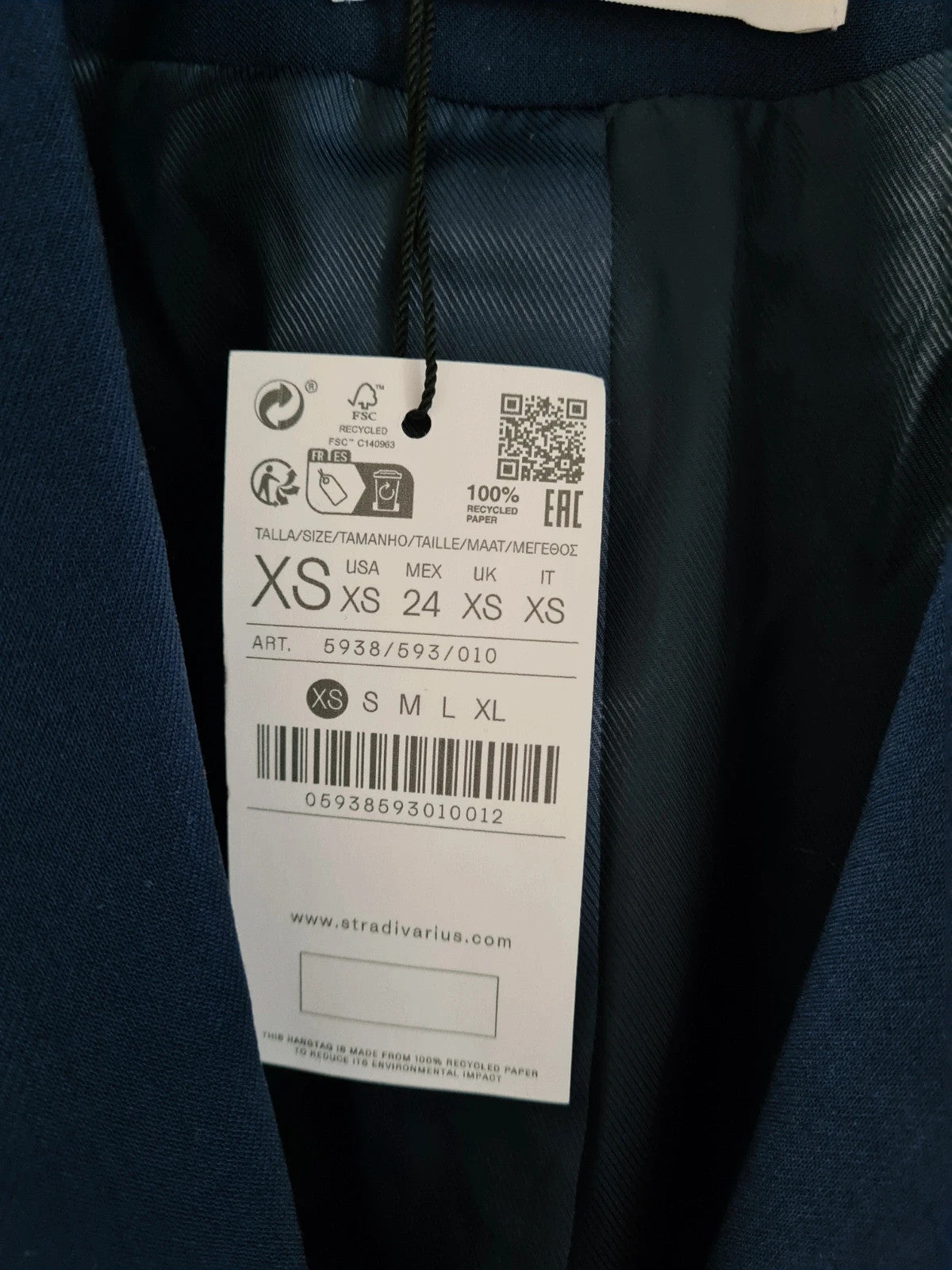Stradivarius women navy oversized blazer stretch plain suit jacket buttons casual XS