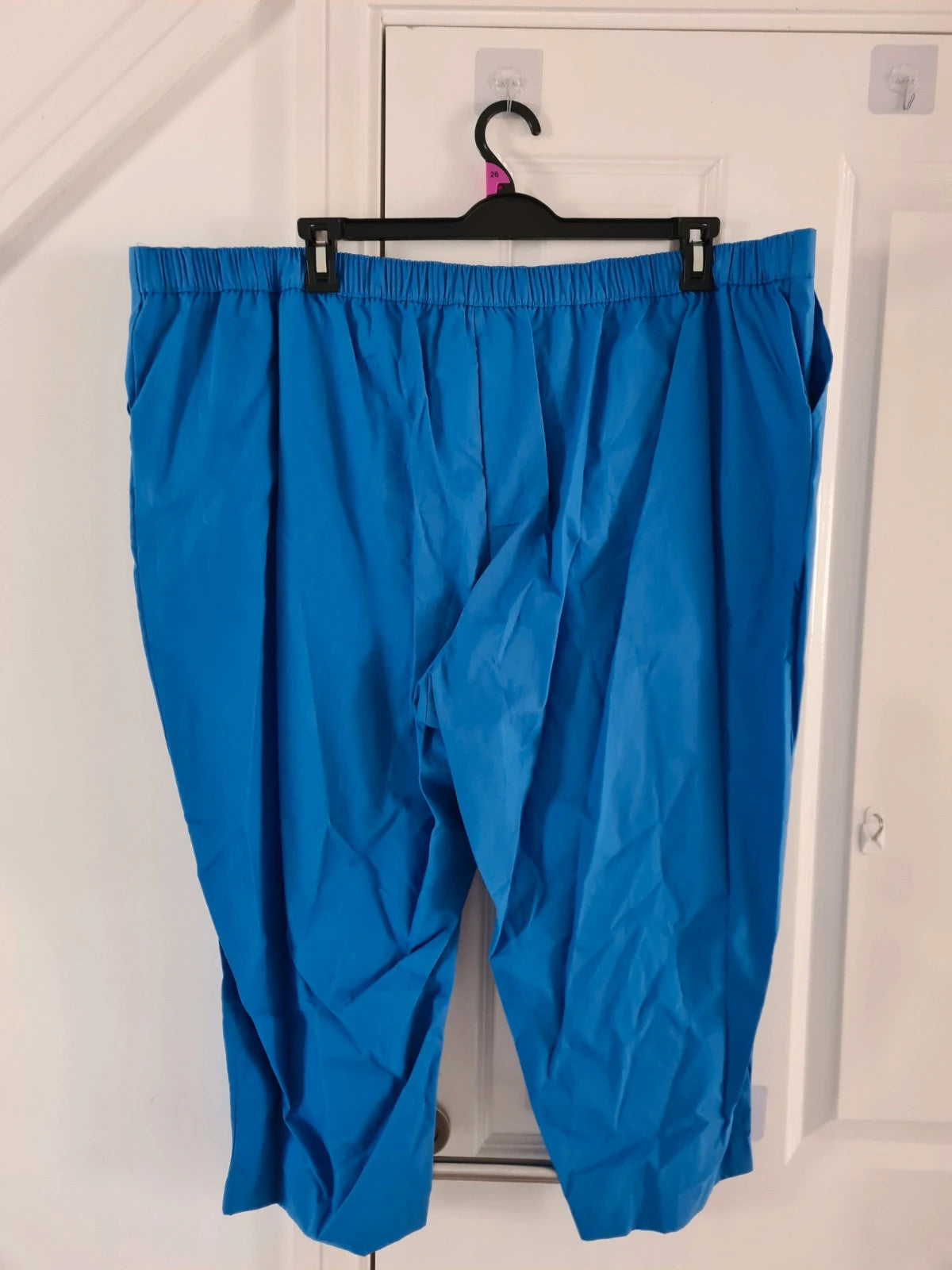 Bonmarche women blue cotton 3/4 trousers straight leg cropped fit casual 7XL/26