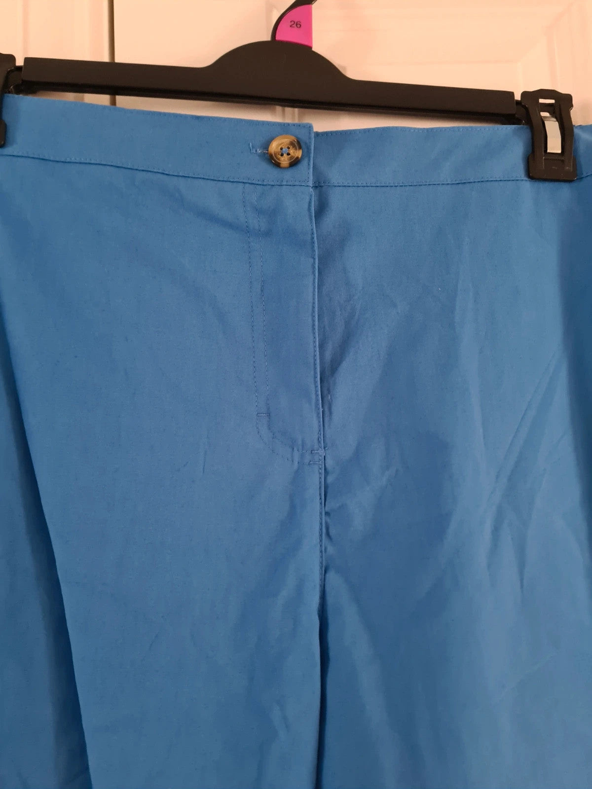 Bonmarche women blue cotton 3/4 trousers straight leg cropped fit casual 7XL/26