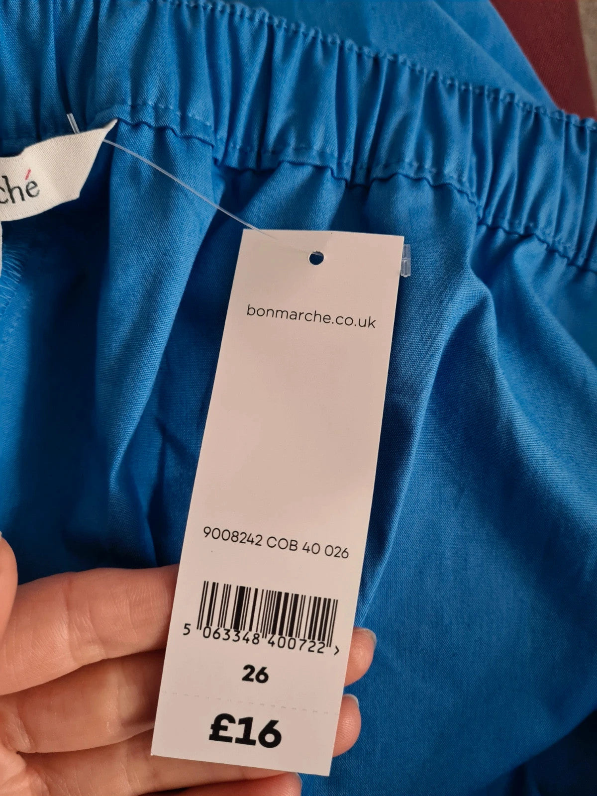 Bonmarche women blue cotton 3/4 trousers straight leg cropped fit casual 7XL/26
