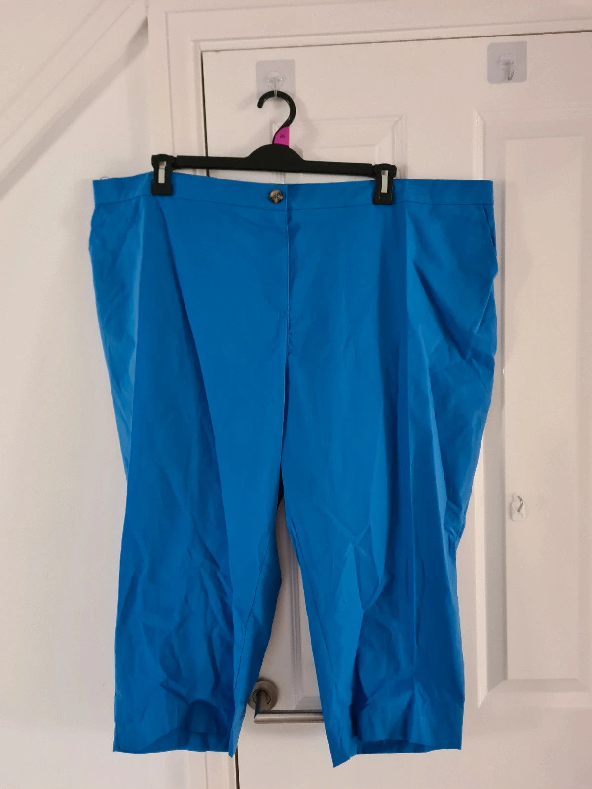Bonmarche women blue cotton 3/4 trousers straight leg cropped fit casual 7XL/26