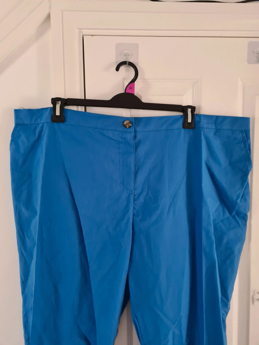 Bonmarche women blue cotton 3/4 trousers straight leg cropped fit casual 7XL/26