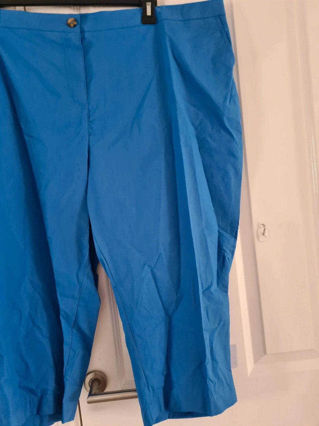 Bonmarche women blue cotton 3/4 trousers straight leg cropped fit casual 7XL/26