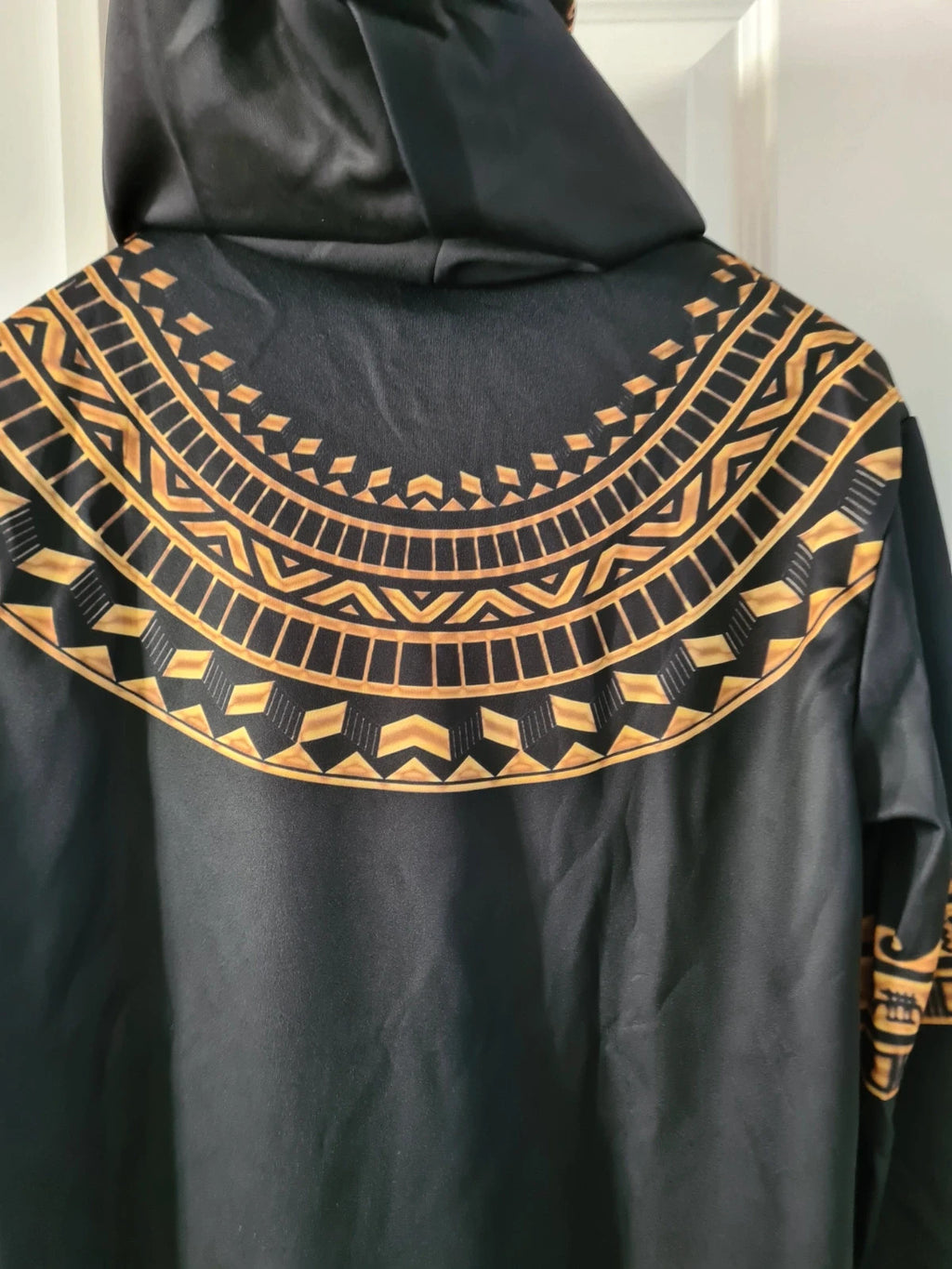 Men's black/gold hoodie African/Egyptian style pattern kangaroo pocket casual L