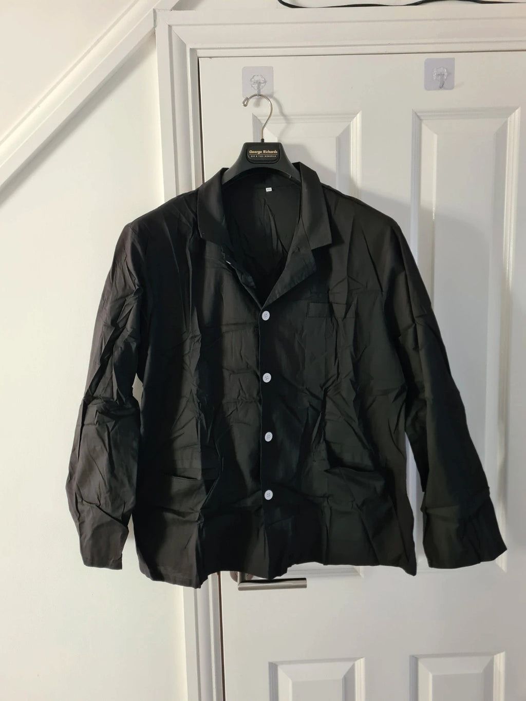 Shein men black plain classic cotton shirt long sleeve colar neck casual 2XL