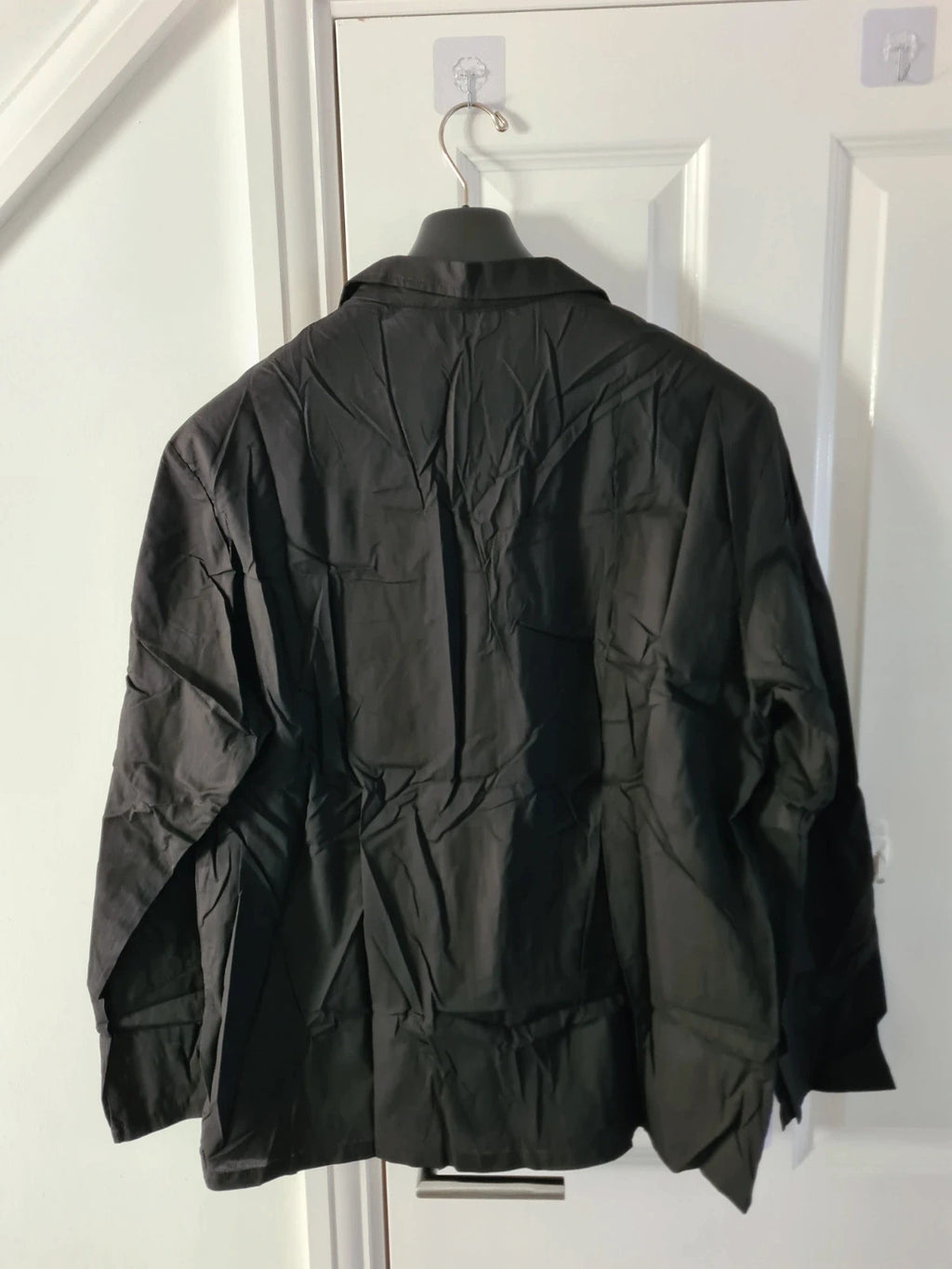 Shein men black plain classic cotton shirt long sleeve colar neck casual 2XL