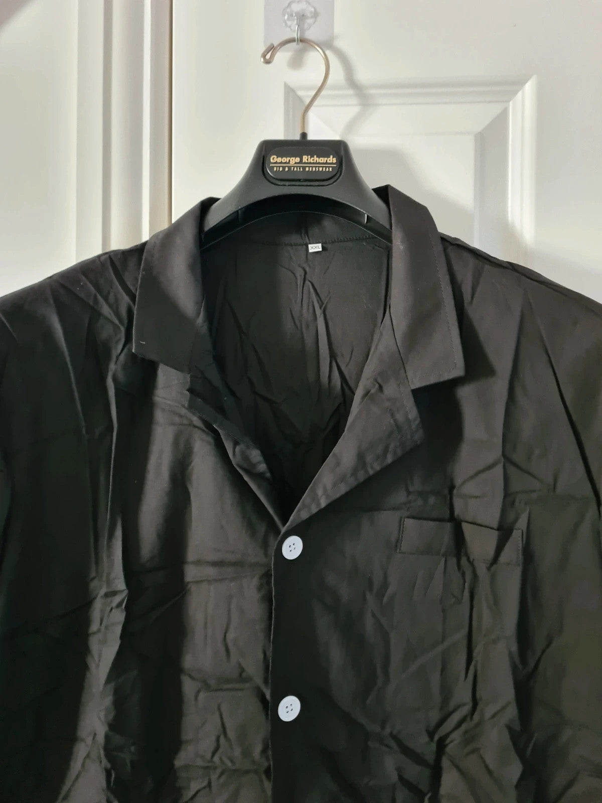 Shein men black plain classic cotton shirt long sleeve colar neck casual 2XL