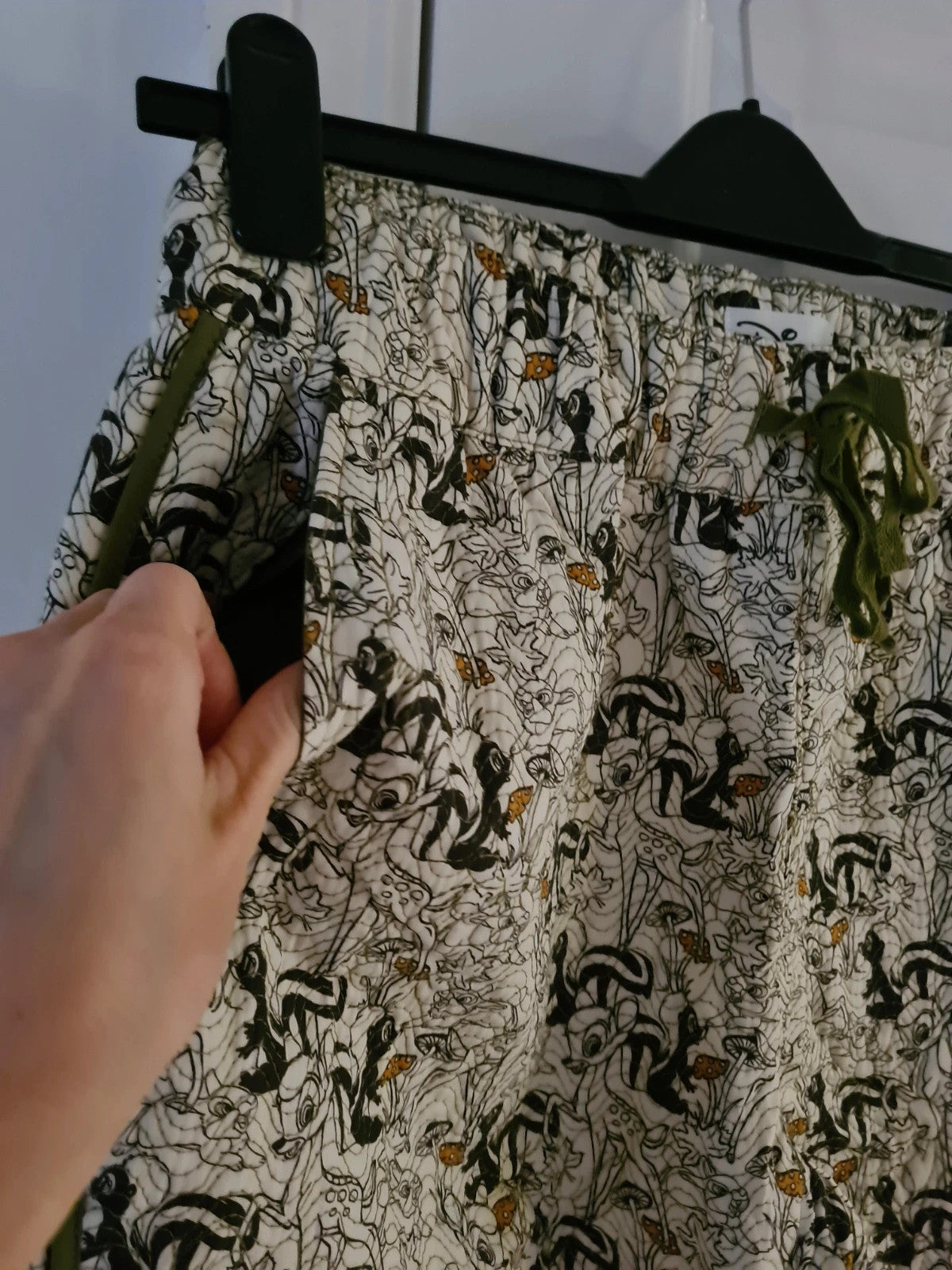 DisneyStore women Bambi quilted pants thumper flower allover print cotton trousers white/green M/L