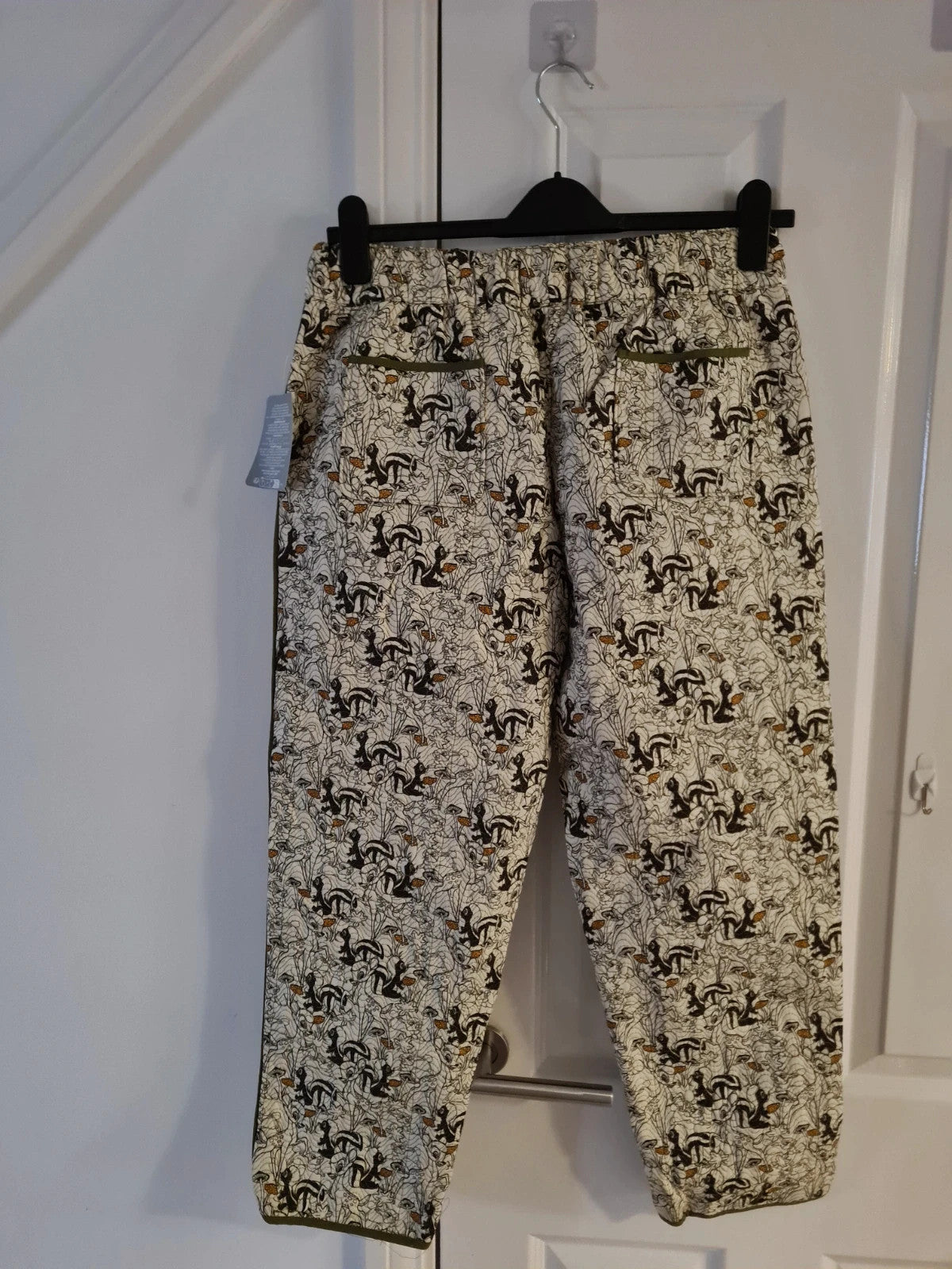 DisneyStore women Bambi quilted pants thumper flower allover print cotton trousers white/green M/L