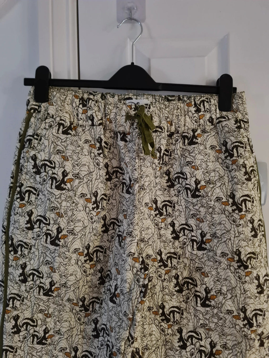 DisneyStore women Bambi quilted pants thumper flower allover print cotton trousers white/green M/L
