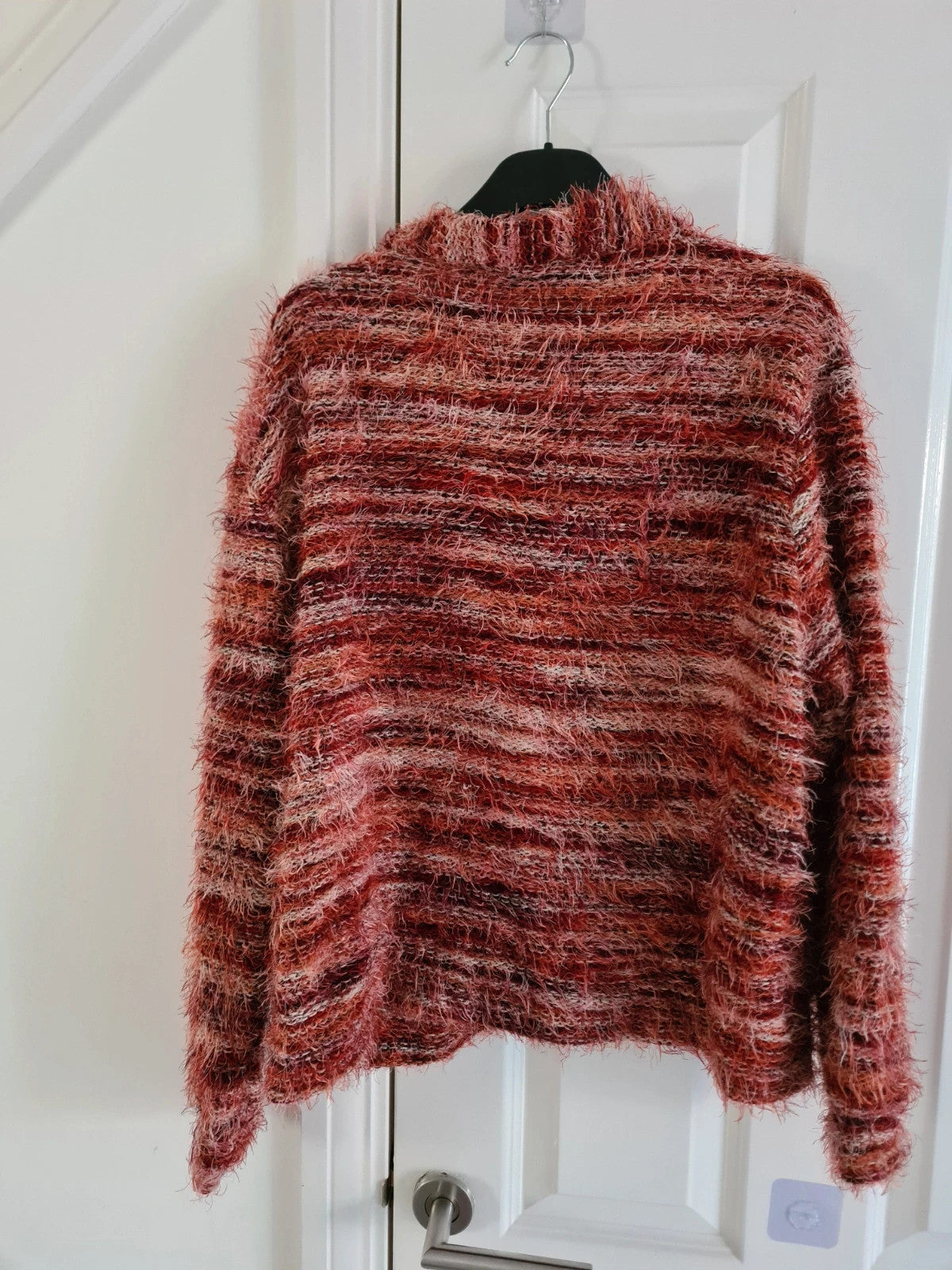 Shein women fuzzy button down chunky cardigan deep V-neck drop shoulder red casual M/10