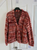 Shein women fuzzy button down chunky cardigan deep V-neck drop shoulder red casual M/10