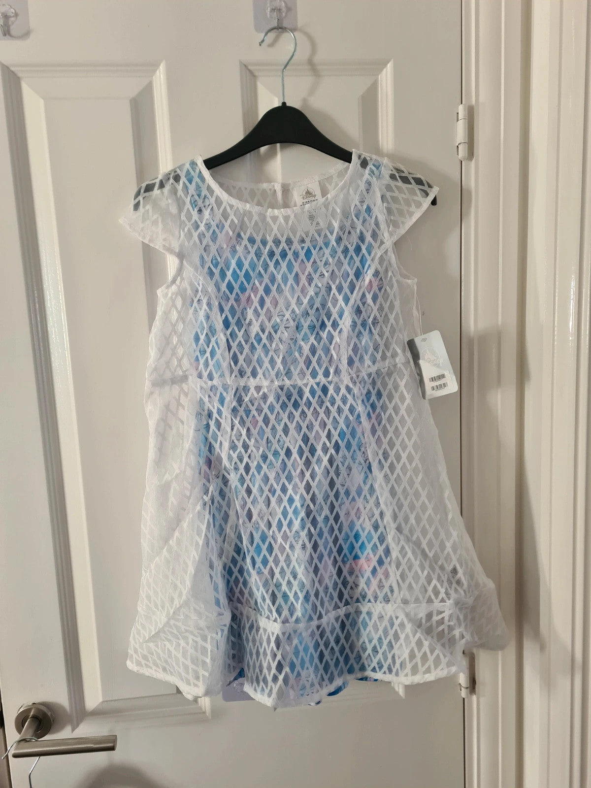 Disney kids girls 7/8y blue/white Frozen Elsa Anna short dress 2pcs diamond pattern kids costume