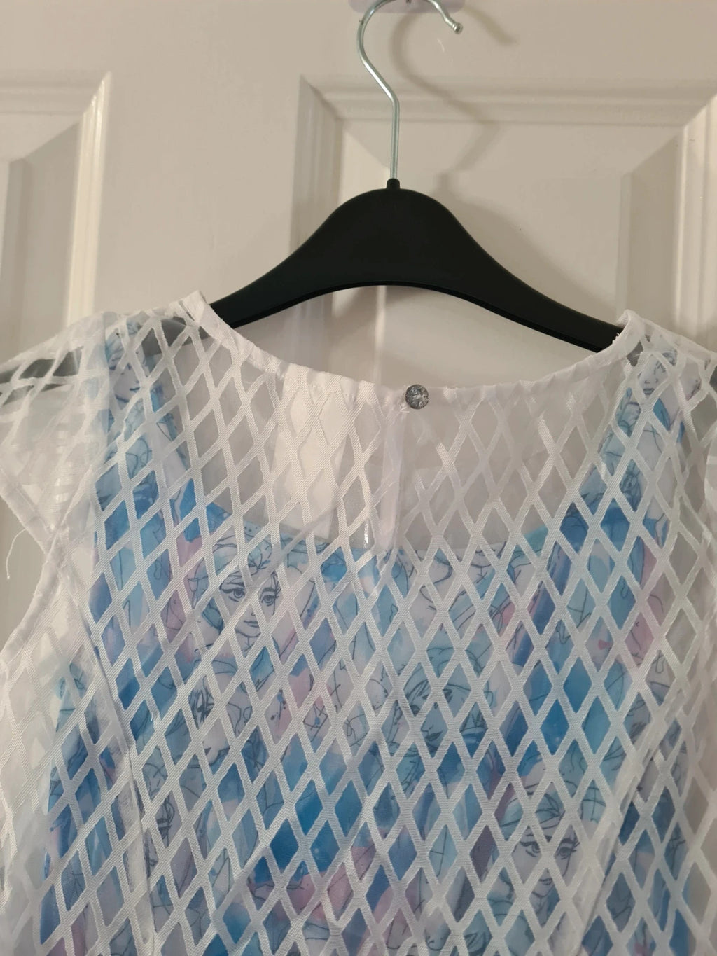 Disney kids girls 7/8y blue/white Frozen Elsa Anna short dress 2pcs diamond pattern kids costume