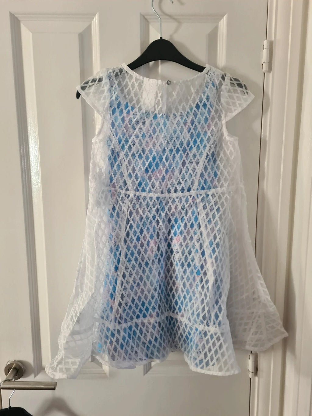 Disney kids girls 7/8y blue/white Frozen Elsa Anna short dress 2pcs diamond pattern kids costume