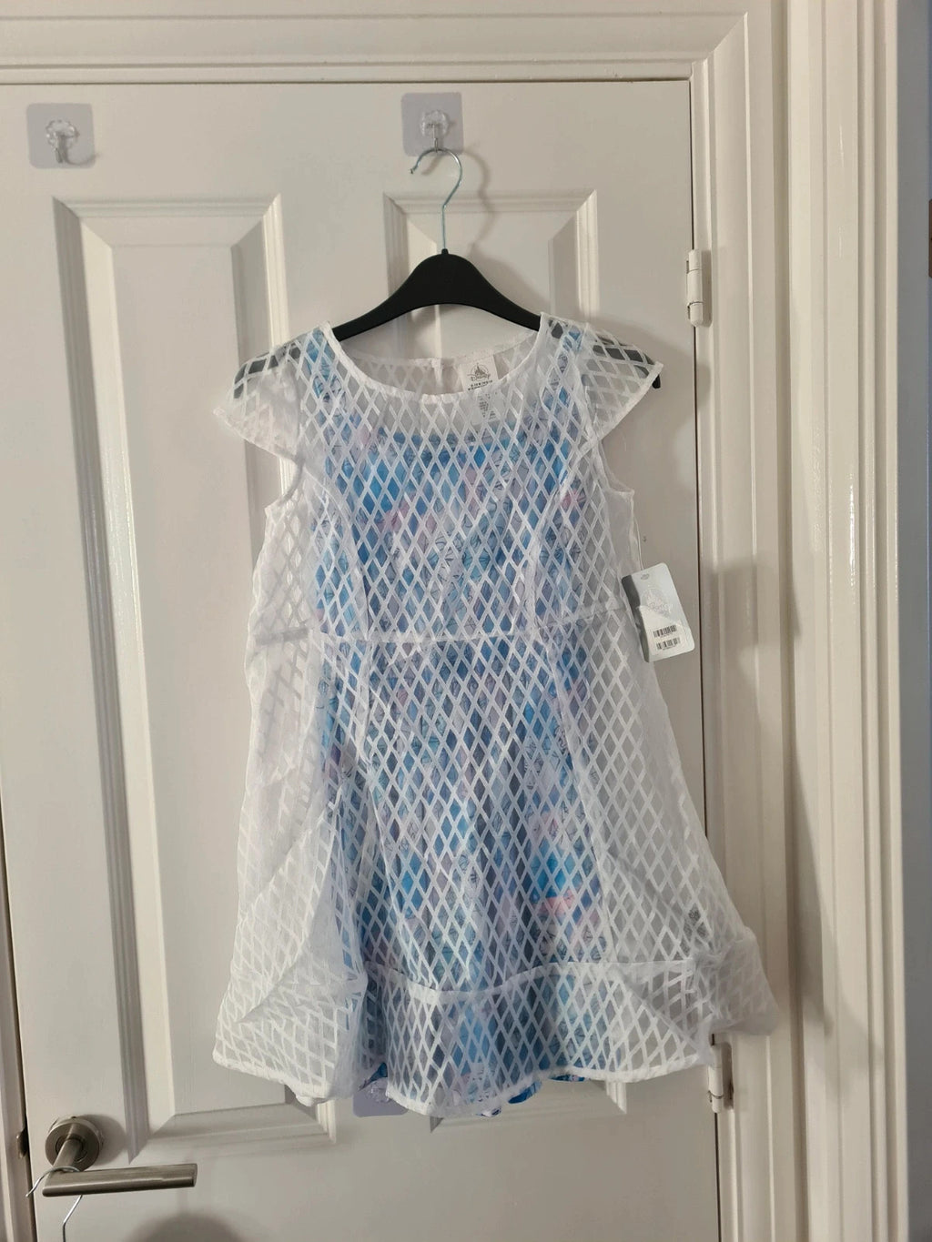 Disney kids girls 7/8y blue/white Frozen Elsa Anna short dress 2pcs diamond pattern kids costume