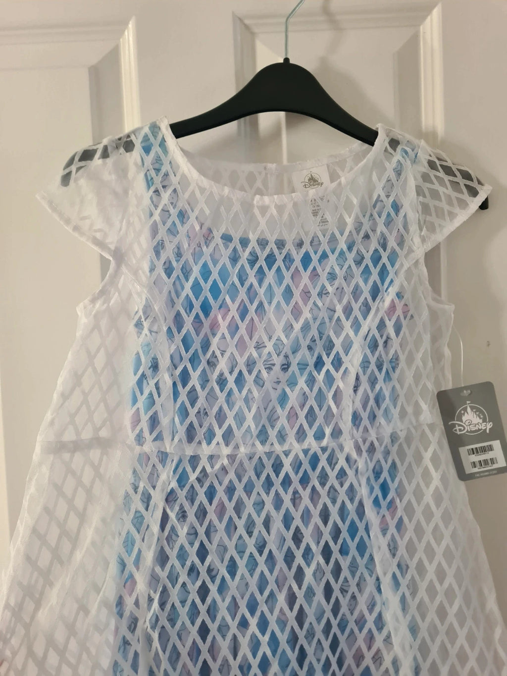 Disney kids girls 7/8y blue/white Frozen Elsa Anna short dress 2pcs diamond pattern kids costume
