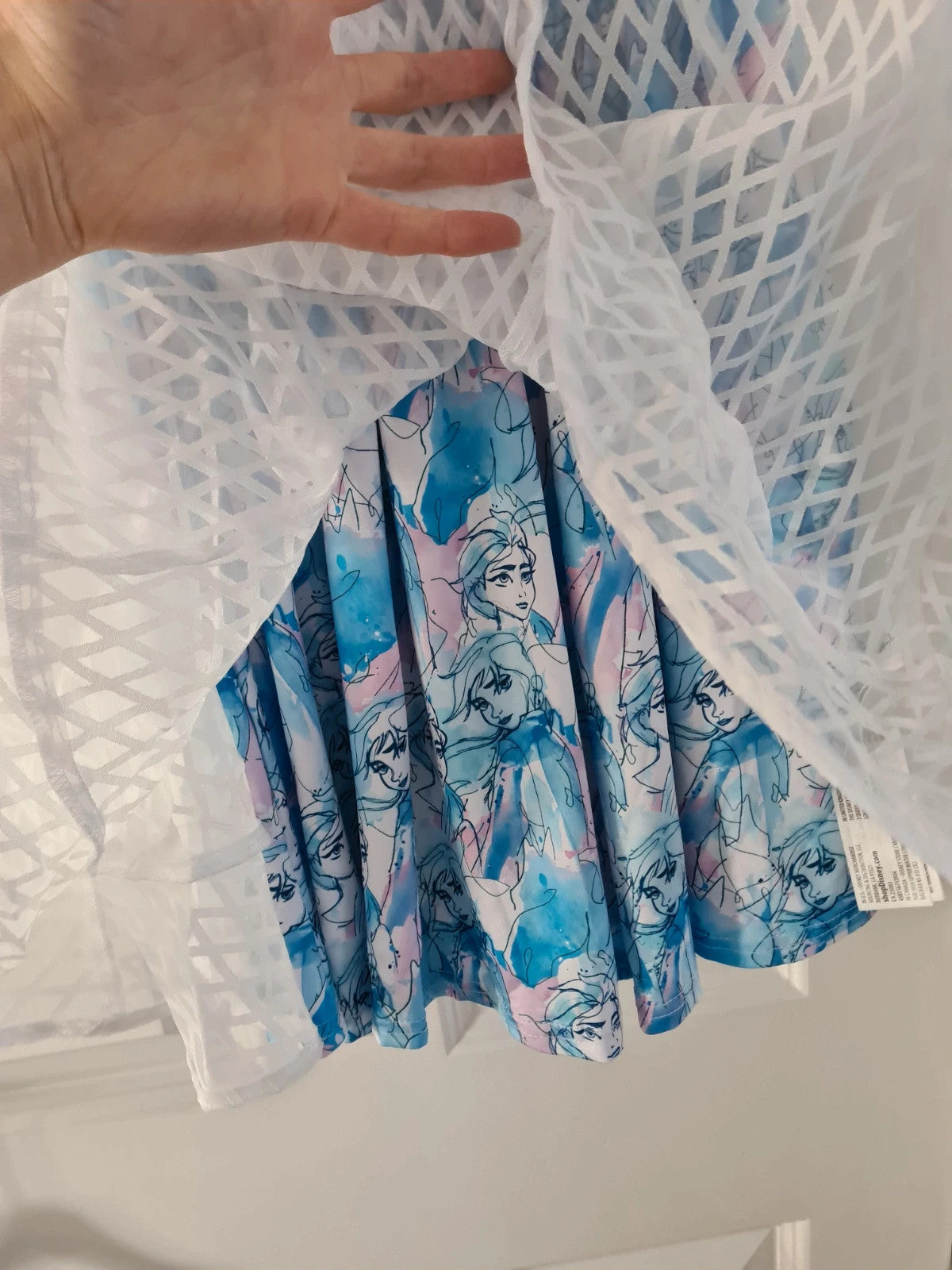 Disney kids girls 7/8y blue/white Frozen Elsa Anna short dress 2pcs diamond pattern kids costume