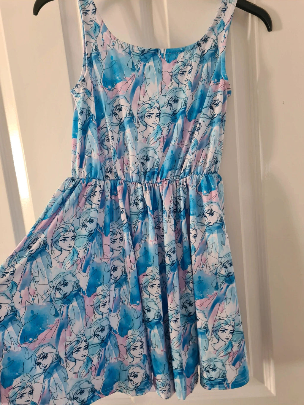 Disney kids girls 7/8y blue/white Frozen Elsa Anna short dress 2pcs diamond pattern kids costume