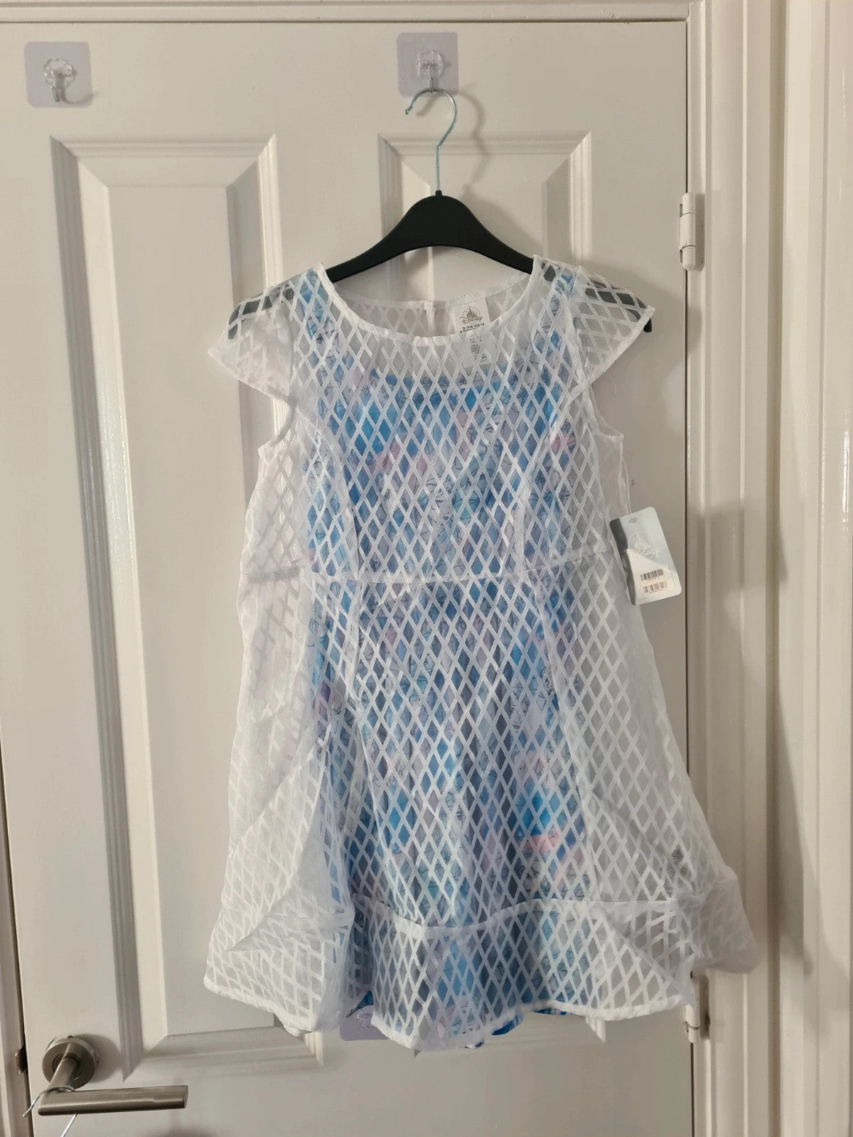 Disney kids girls 7/8y blue/white Frozen Elsa Anna short dress 2pcs diamond pattern kids costume