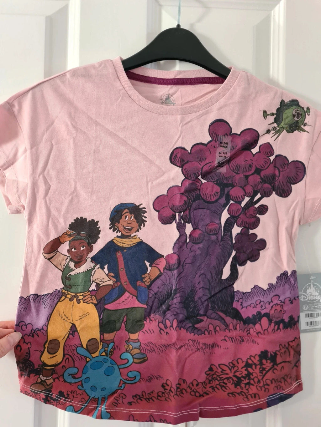 Disney girls 7/8y Encanto family short sleeve T-shirt pink/purple printed casual cotton blend top