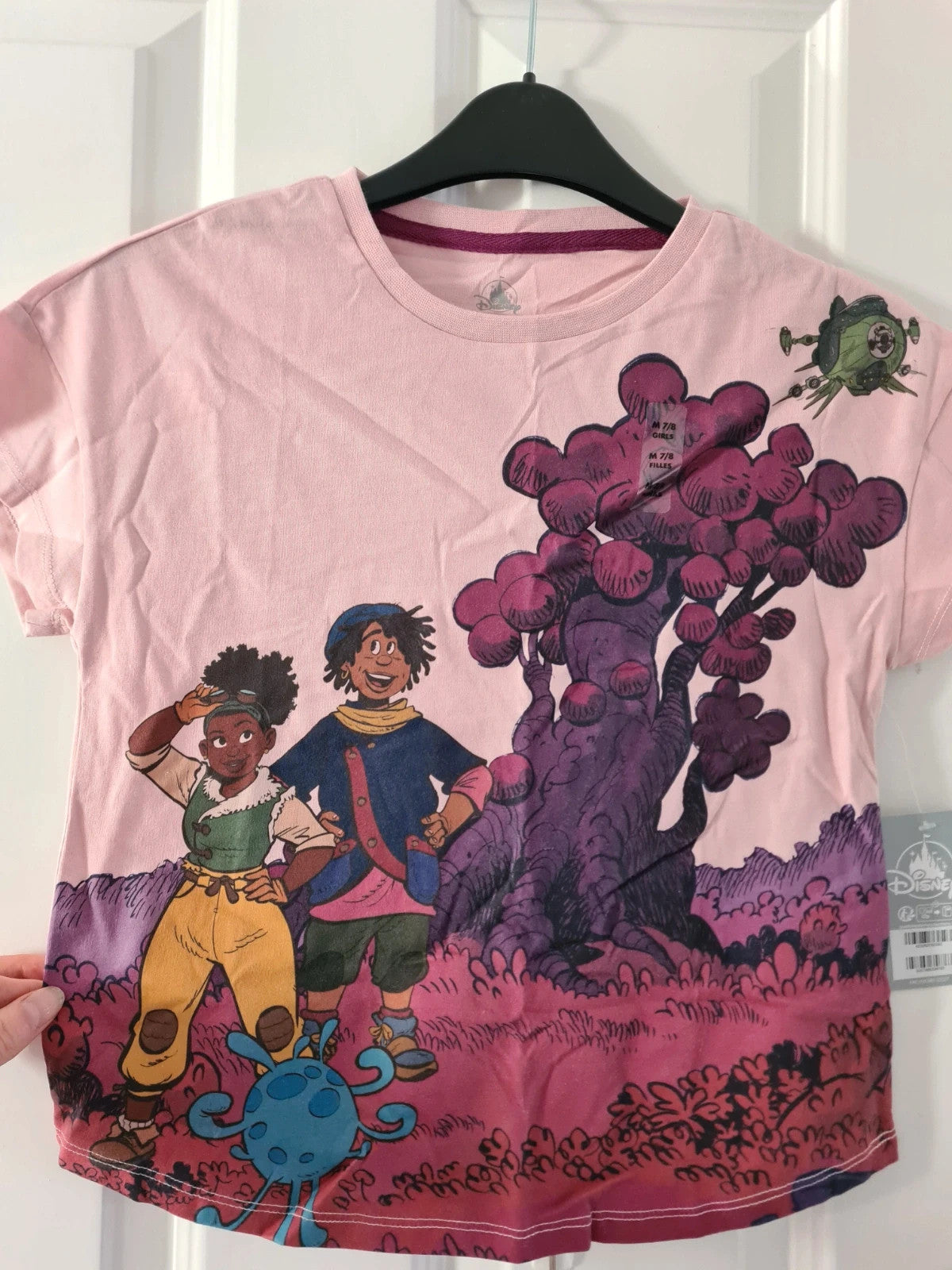 Disney girls 7/8y Encanto family short sleeve T-shirt pink/purple printed casual cotton blend top