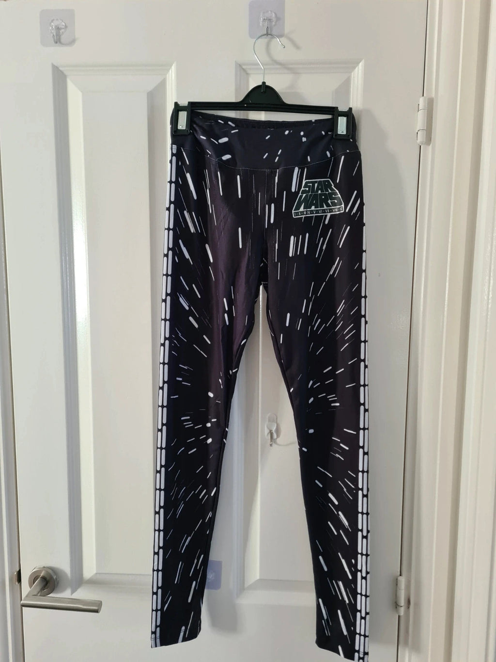 Disney women black/white leggings Star Wars galaxy design stretchy elastic waistband casual XS