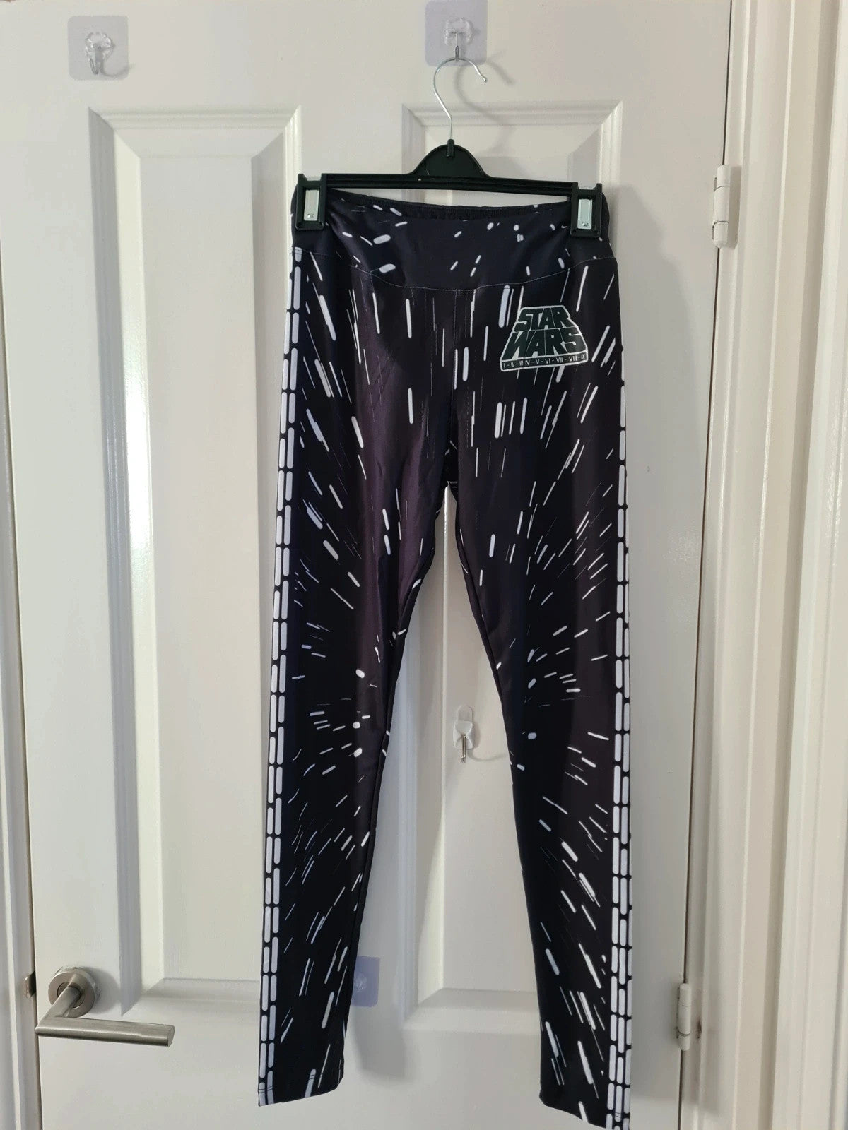 Disney women black/white leggings Star Wars galaxy design stretchy elastic waistband casual XS