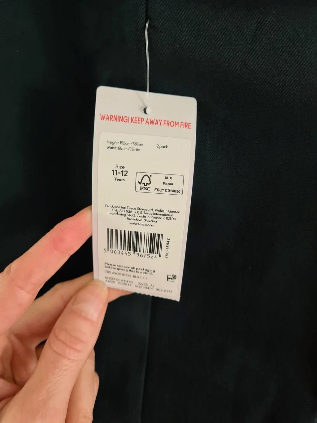 F&F boys 11/12y navy regular fit school trousers adjustable waist school uniform 2pack