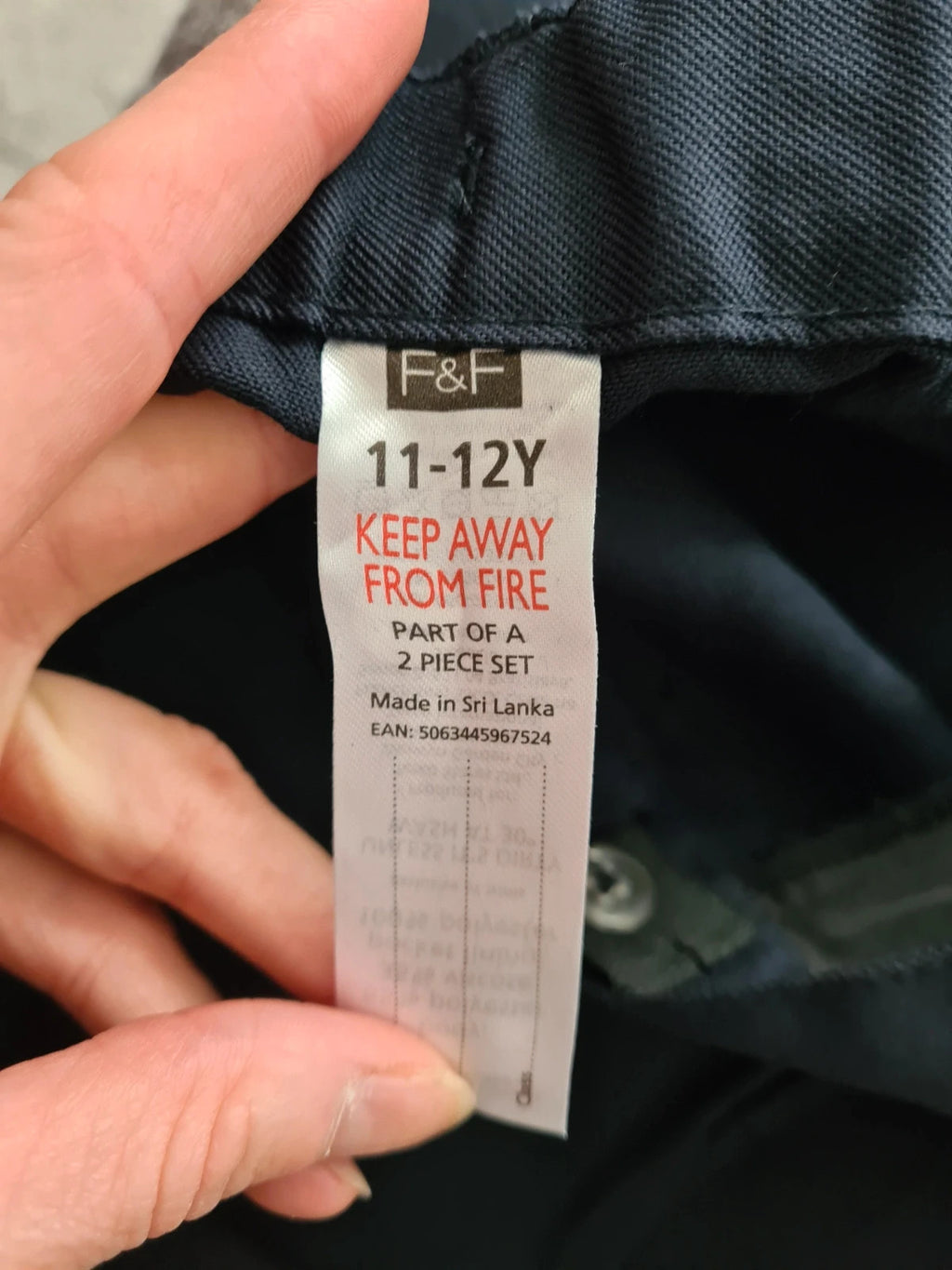 F&F boys 11/12y navy regular fit school trousers adjustable waist school uniform 2pack