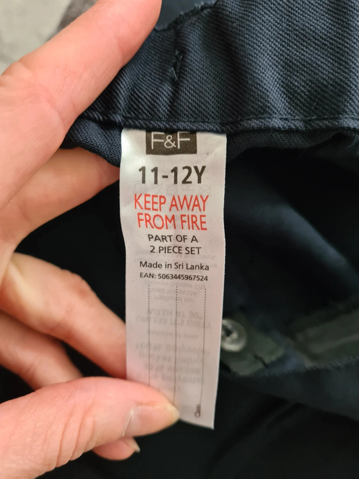 F&F boys 11/12y navy regular fit school trousers adjustable waist school uniform 2pack