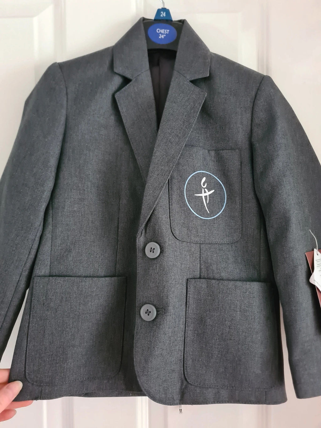 Express uniform unisex 5/6y grey CHPS blazer with logo chest 24inch BNWT
