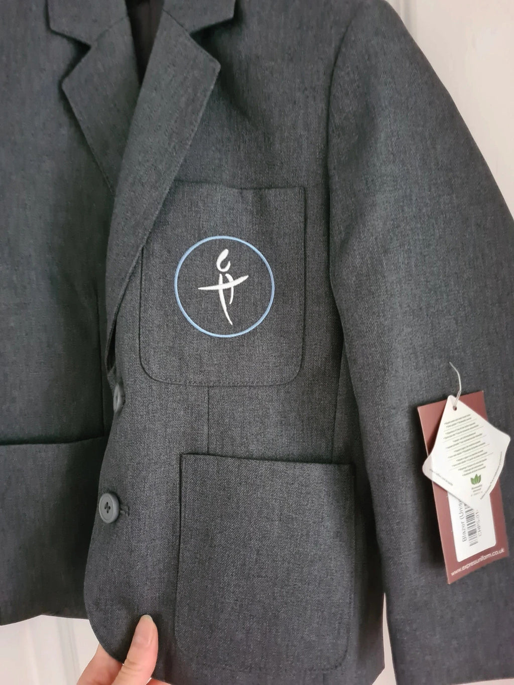 Express uniform unisex 5/6y grey CHPS blazer with logo chest 24inch BNWT
