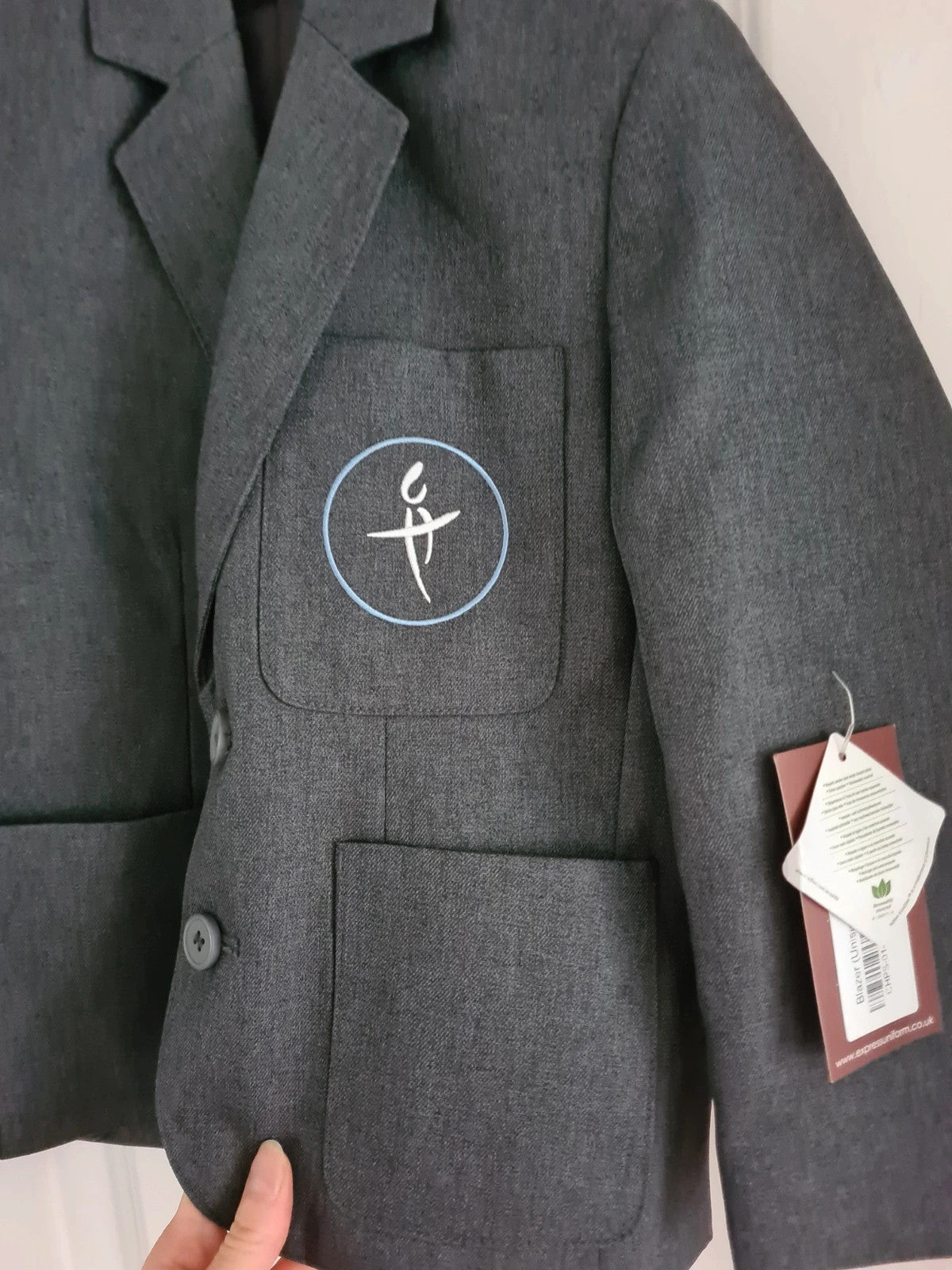 Express uniform unisex 5/6y grey CHPS blazer with logo chest 24inch BNWT
