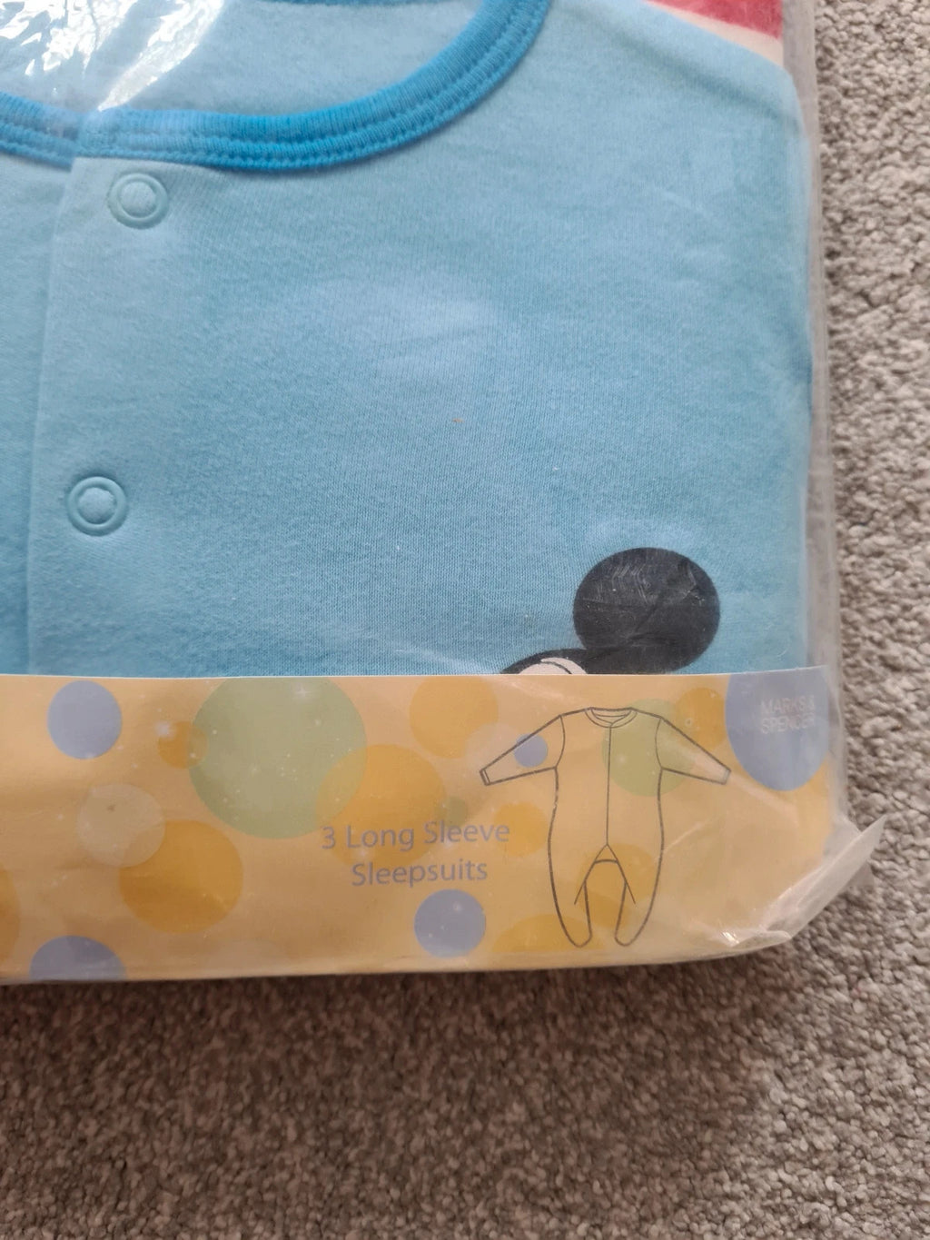 Disney baby unisex 6/9m blue/red long sleeve sleepsuit/bodysuit 3pack mickey mouse pattern