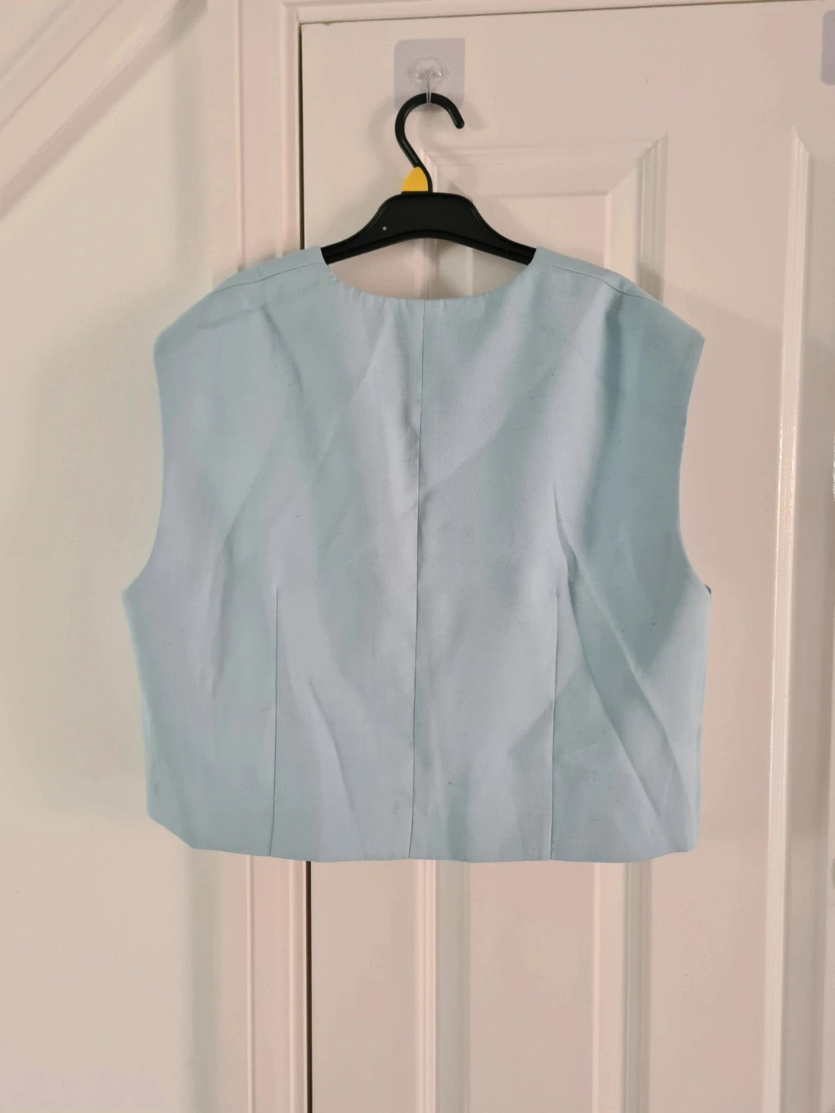 Michelle Keegan women light blue tailored buttoned crop top sleeveless blazer waistcoat 2XL/16