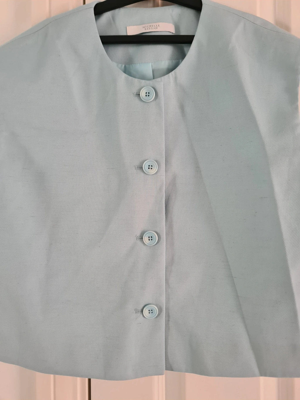 Michelle Keegan women light blue tailored buttoned crop top sleeveless blazer waistcoat 2XL/16