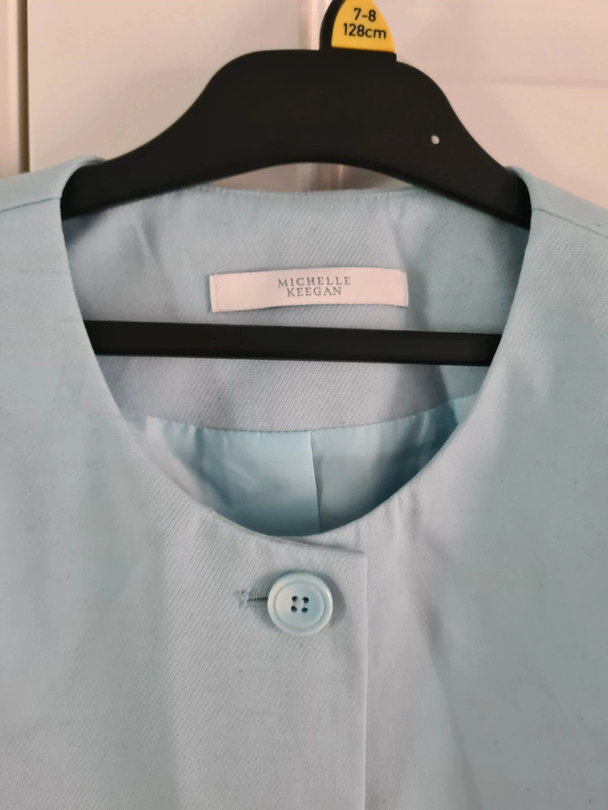 Michelle Keegan women light blue tailored buttoned crop top sleeveless blazer waistcoat 2XL/16