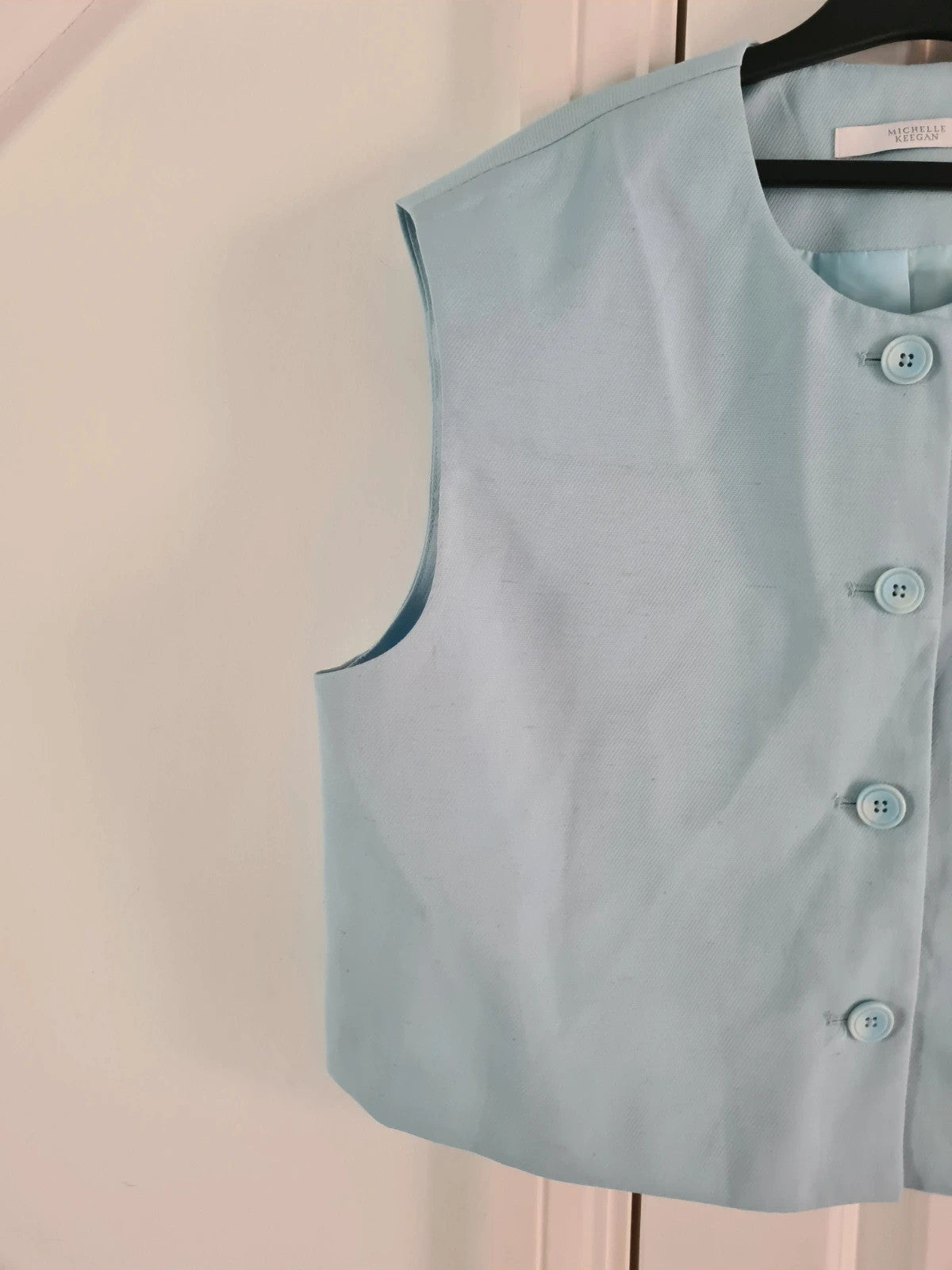 Michelle Keegan women light blue tailored buttoned crop top sleeveless blazer waistcoat 2XL/16