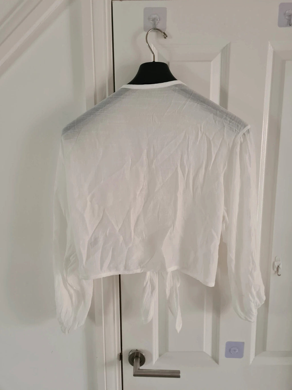 Shein women white see-through knot kimono tie front long sleeve cover-up top beach holiday M/10