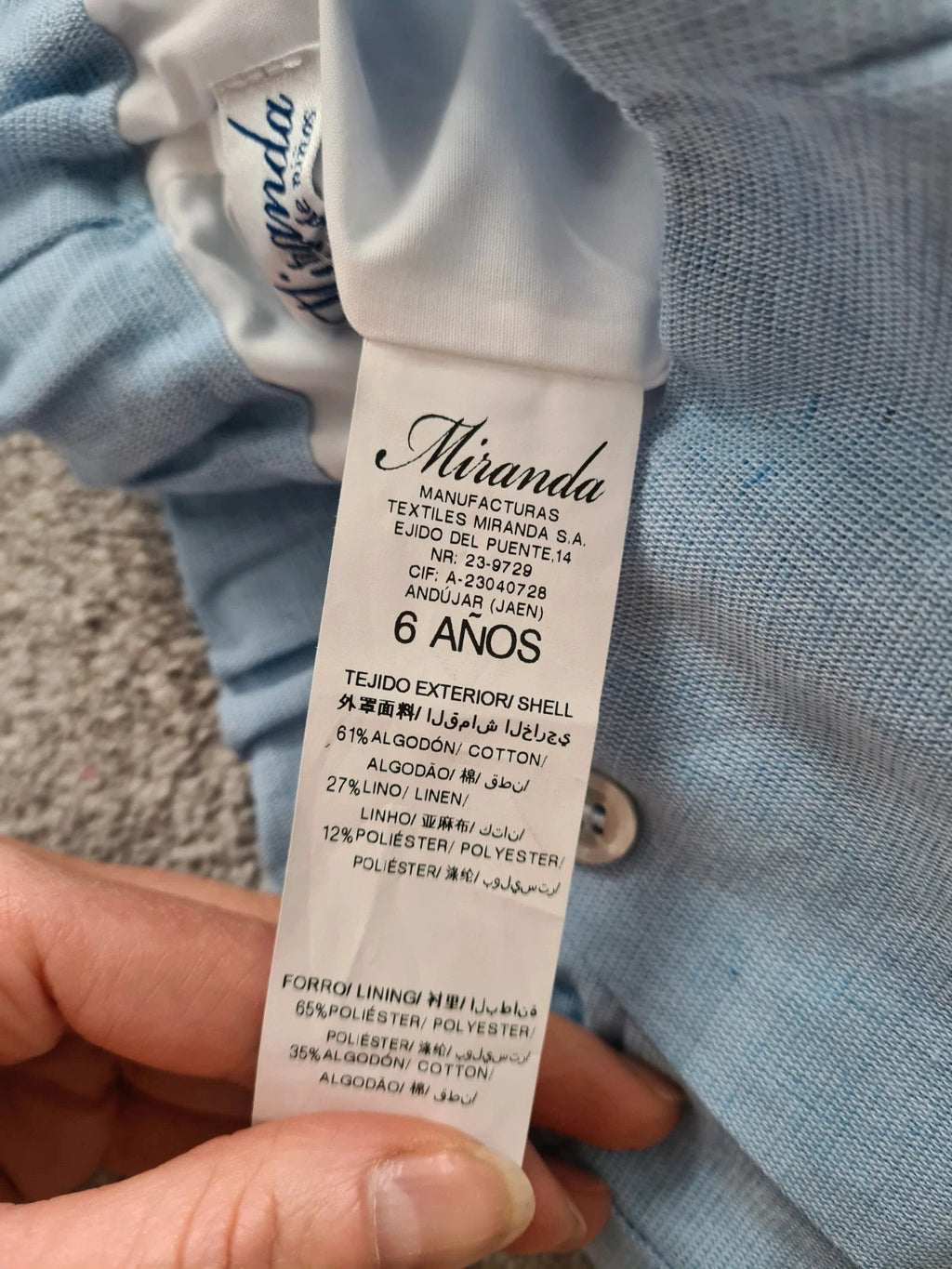 Miranda boys 6y blue shorts cotton/linien blend pockets buttons straight elastic waist Spanish