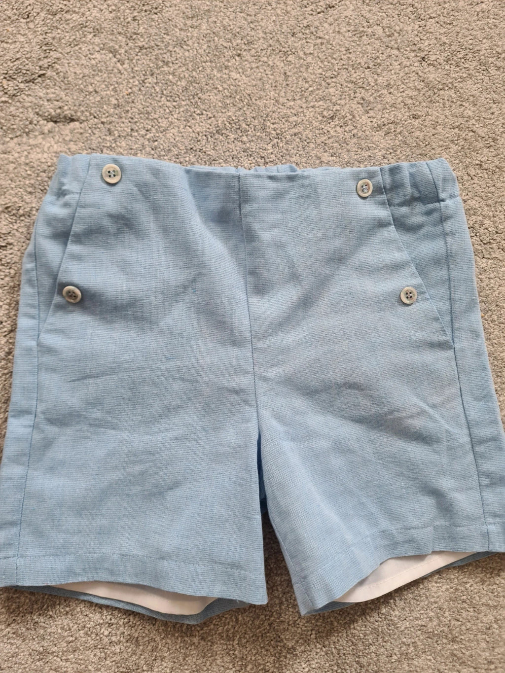 Miranda boys 6y blue shorts cotton/linien blend pockets buttons straight elastic waist Spanish